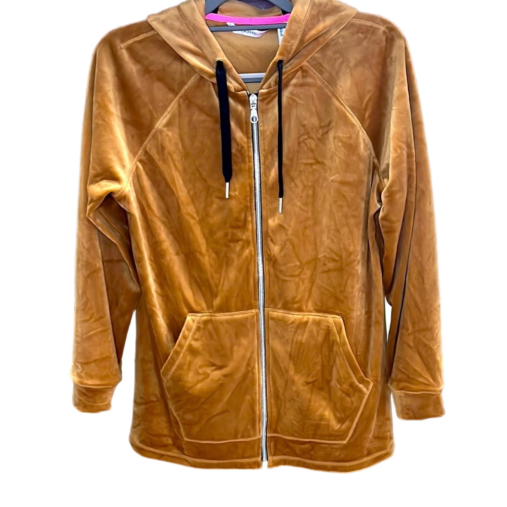 Isaac Mizrahi Velour Relaxed Fit Hooded Jacket - camel